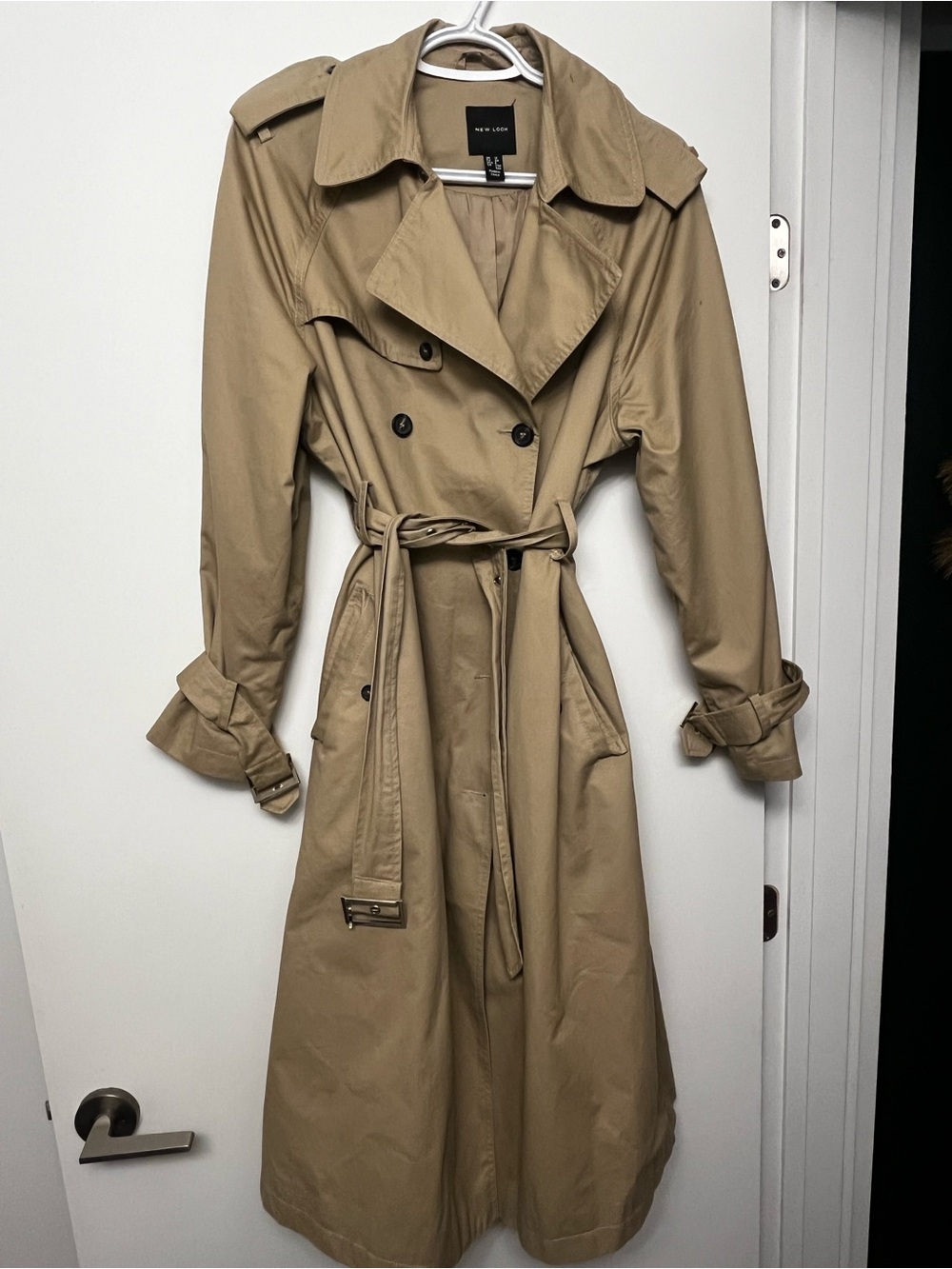 New Look Women's Tan Double-Breasted Trench Coat with Belt